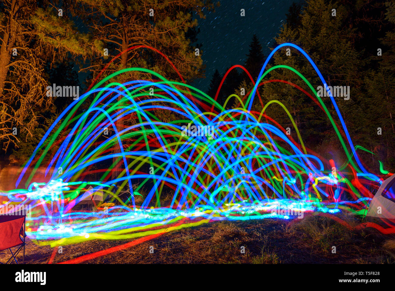 Colorful Light Trails Bocce Ball at Night Stock Photo Alamy