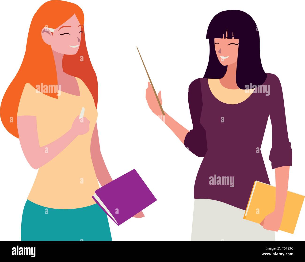female teachers couple with textbooks characters vector illustration ...