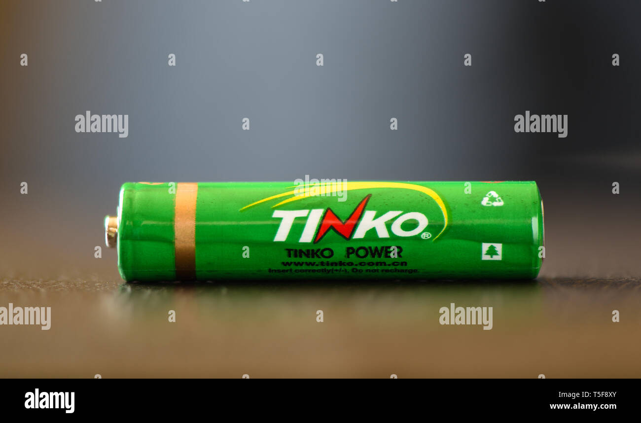 Moscow, Russian Federation - April 24, 2019: A tinko AAA battery. Shenzhen  Tinko Battery Co. Ltd is a China battery manufacturer headquartered in Shen  Stock Photo - Alamy