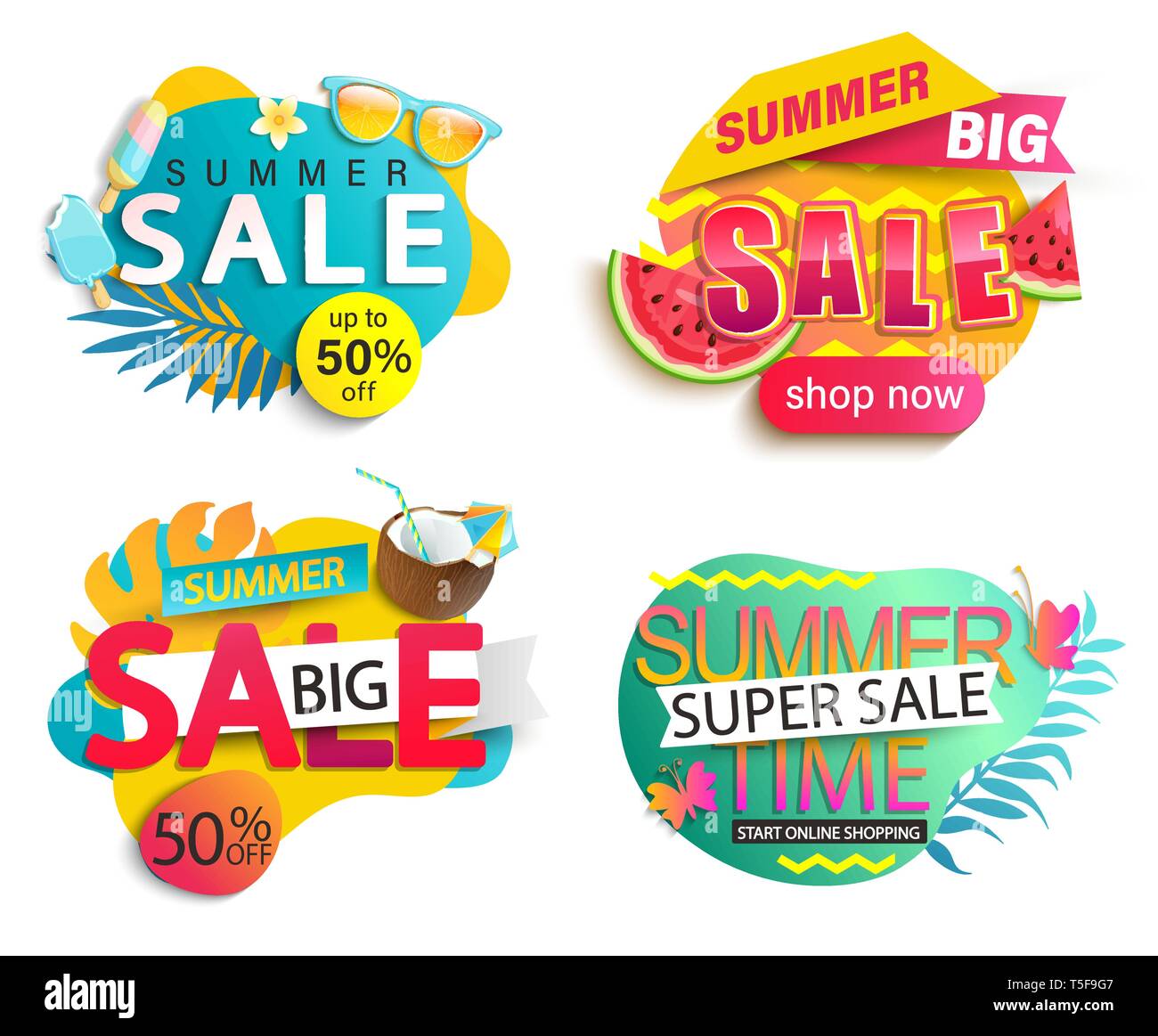 hoek peper Bully Set of summer sale stickers.Hot season discount price tag.Invitation for  online shopping with 50 percent price off, special offer card,template for  de Stock Vector Image & Art - Alamy
