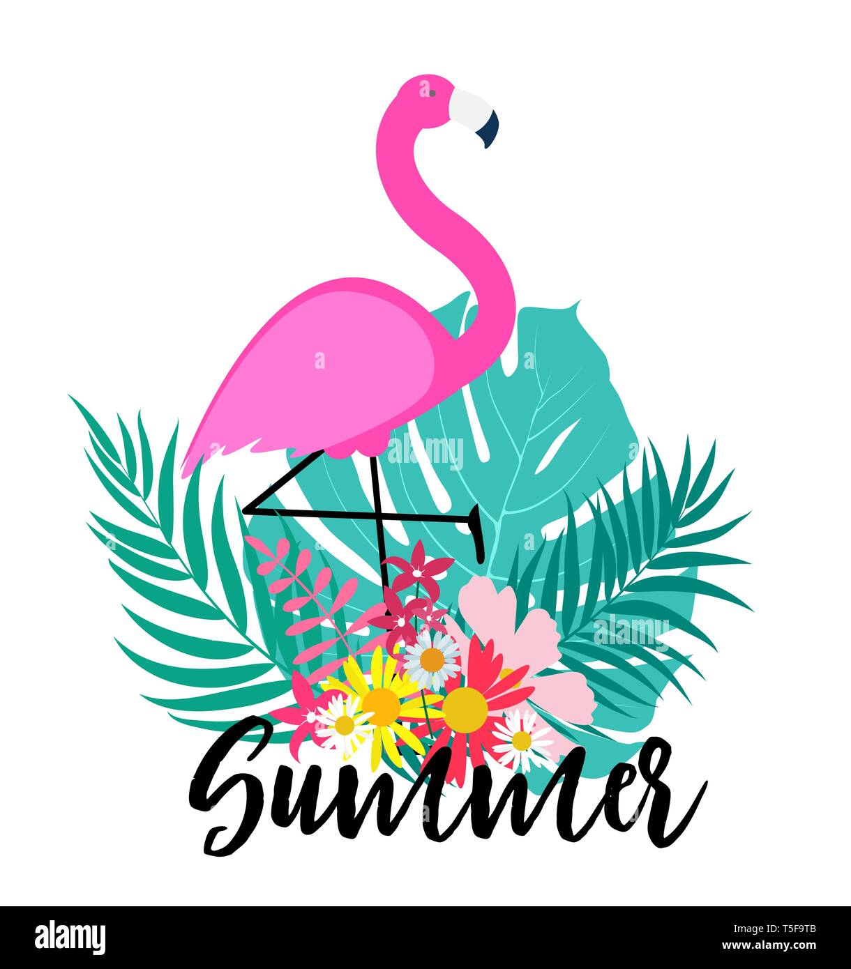 Cute Pink Flamingo Summer Background Vector Illustration EPS10 Stock ...