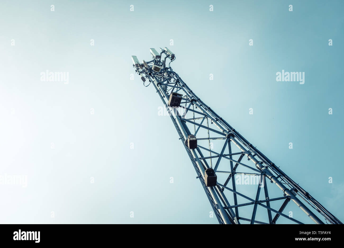 A Telecommunications, Cellphone Or Mobile Phone Tower With Copy Space Stock Photo