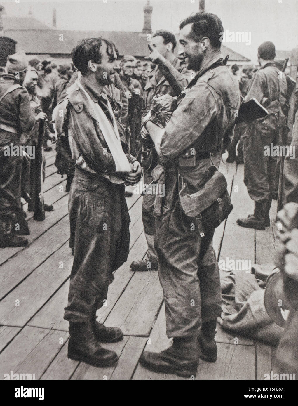 Commando raid, Dieppe. Operation dangerous, but how fertile in teachings for the future. Survivors leave for England. Dieppe Raid, was an Allied assau Stock Photo