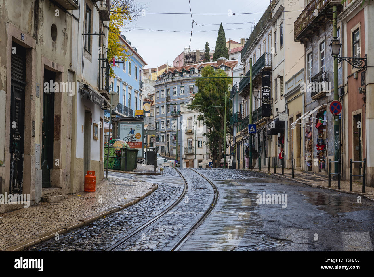 Rua Sao Tome street in Alfama district of Lisbon city, Portugal Stock Photo