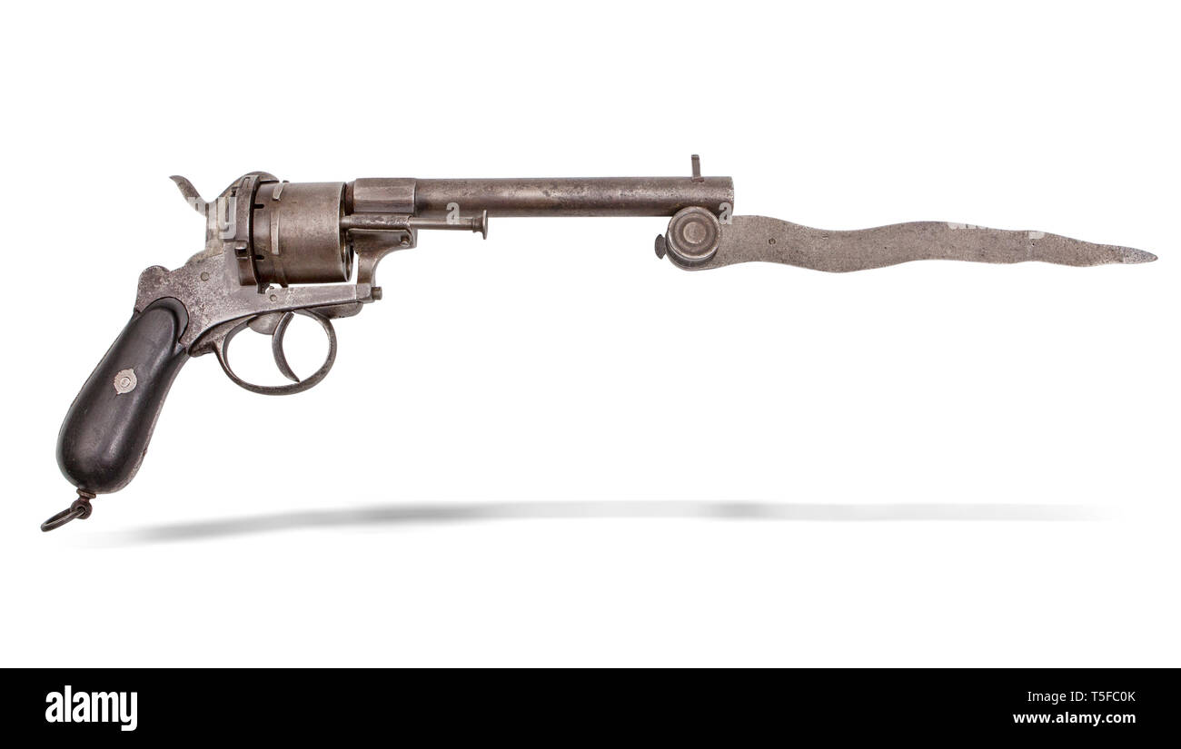 French pinfire revolver with folding bayounet, 19th century Stock Photo