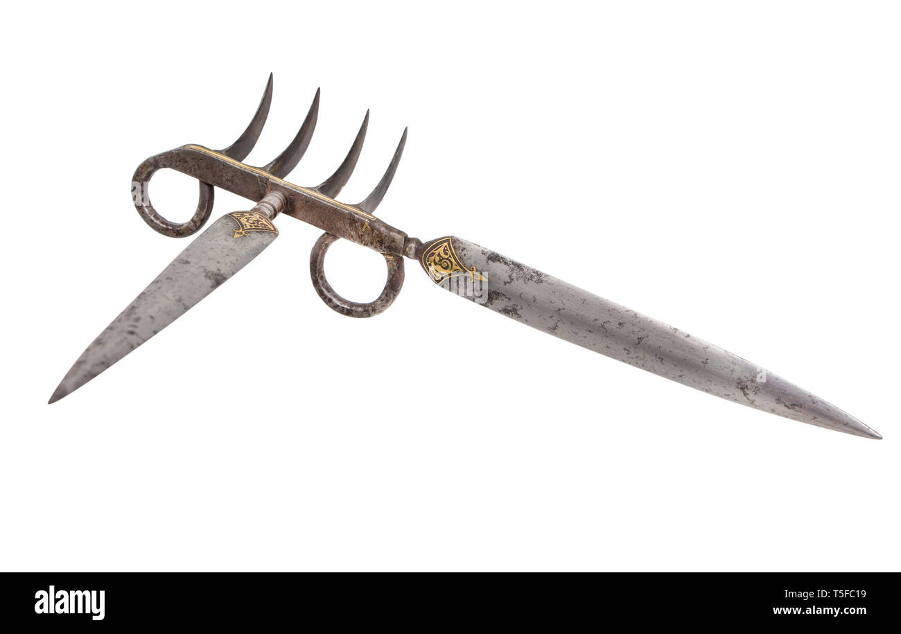 The 19th centure Indian Bagh nakh (lit. tiger claw). It is a claw-like weapon, originating from the Indian subcontinent, designed to fit over the knuc Stock Photo
