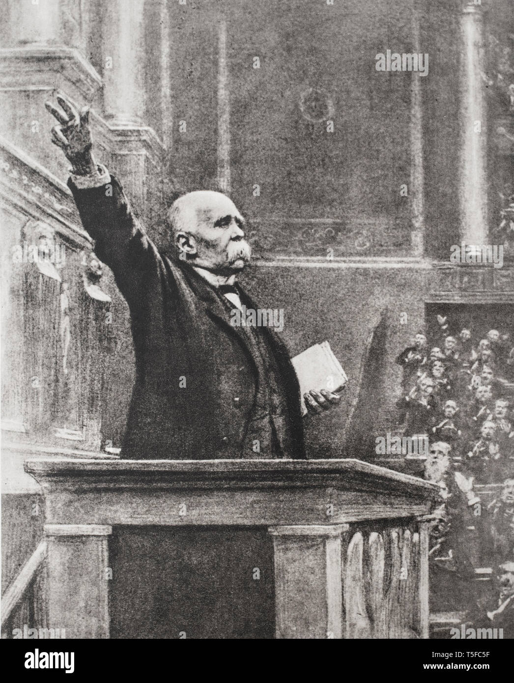 Georges Clemenceau, from the tribune of the Chamber of Deputies, proclaims the defeat of Germany and at the victory of allies Clemenceau (1841 – 1929) Stock Photo