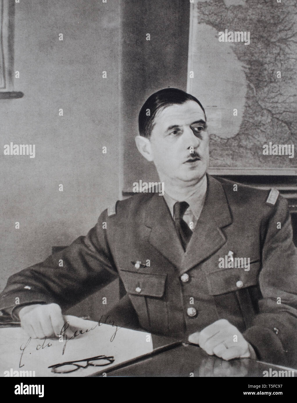 Portrait of Charles de Gaulle (1890 – 1970) a French army officer and statesman who led the French Resistance against Nazi Germany in World War II and Stock Photo
