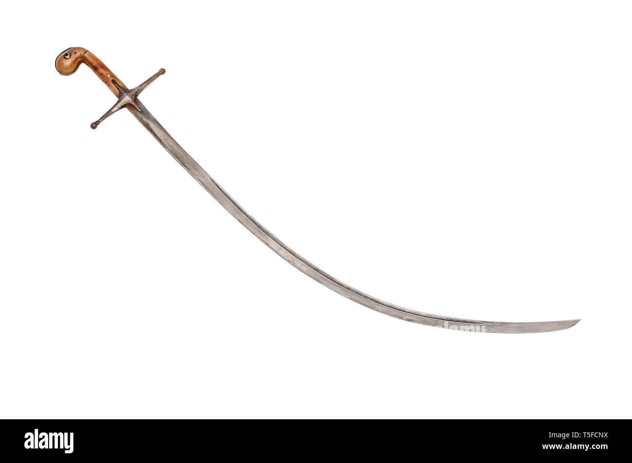 The 19th century turkish shamshir saber with wootz blade. Stock Photo