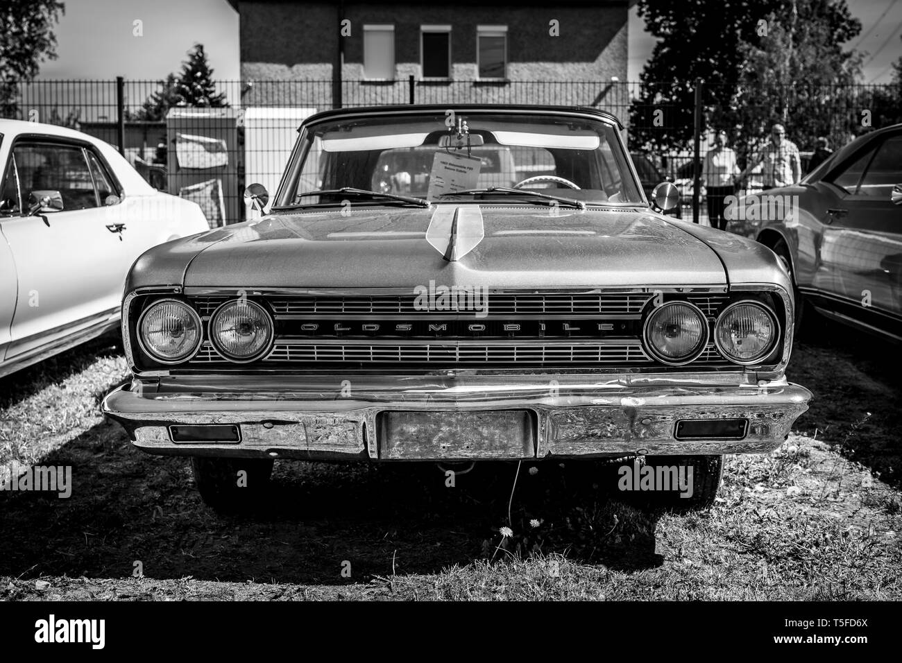 BERLIN - MAY 05, 2018: Personal luxury car Oldsmobile F-85 Cutlass, 1963. Black and white. Stock Photo