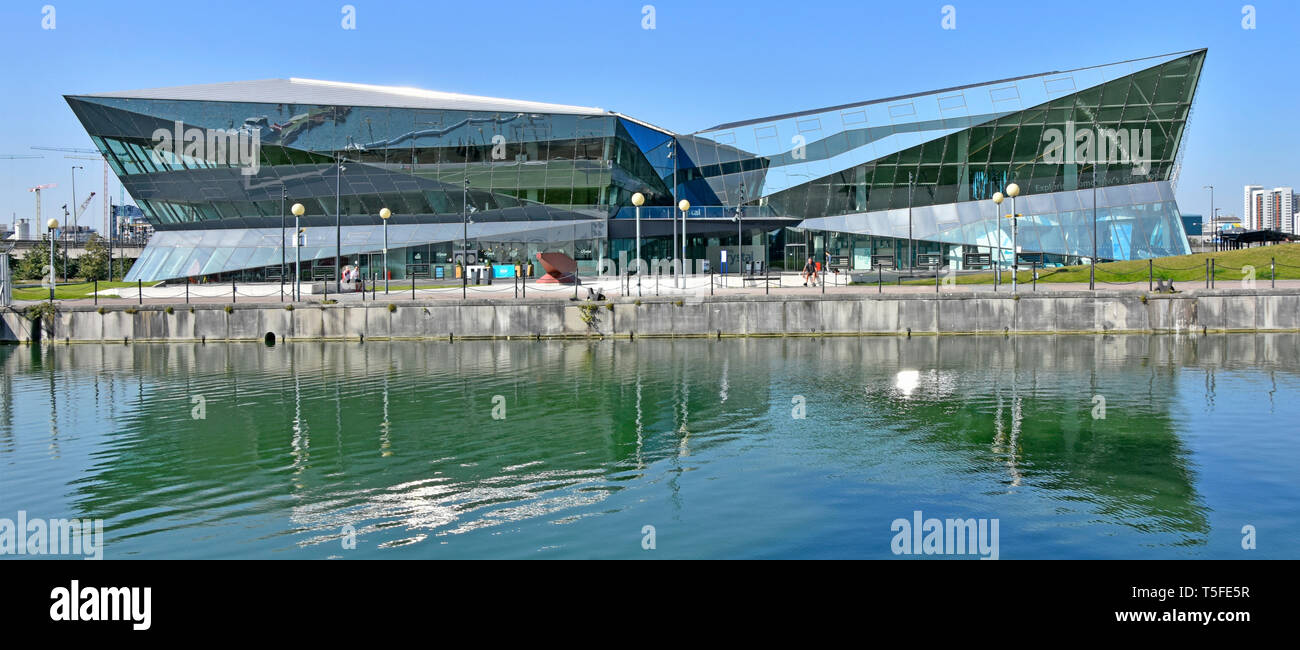 Crystal modern building with education displays & exhibition on sustainable city development by Siemens Royal Victoria Dock in East London England UK Stock Photo