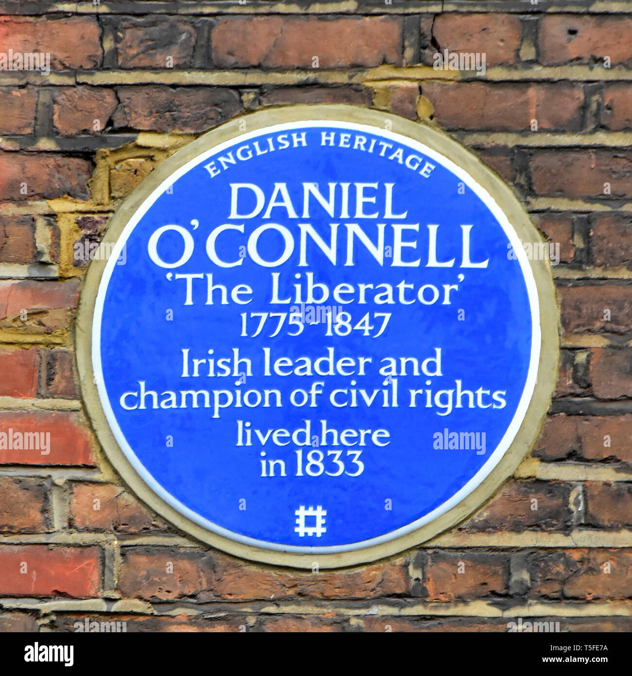 English heritage famous people blue wall plaque for the home & historical fame of Irish leader & champion of civil rights who lived in London England Stock Photo
