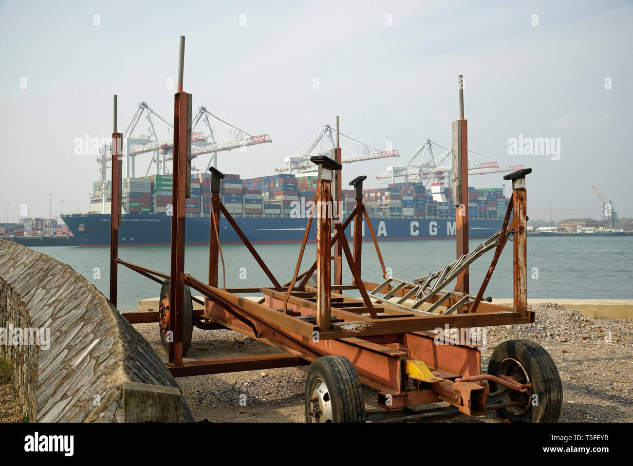 Container ship at Southampton Dock, Hampshire, England, United Kingdom. Stock Photo