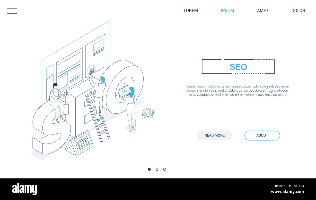 Seo optimization - line design style isometric web banner Stock Vector
