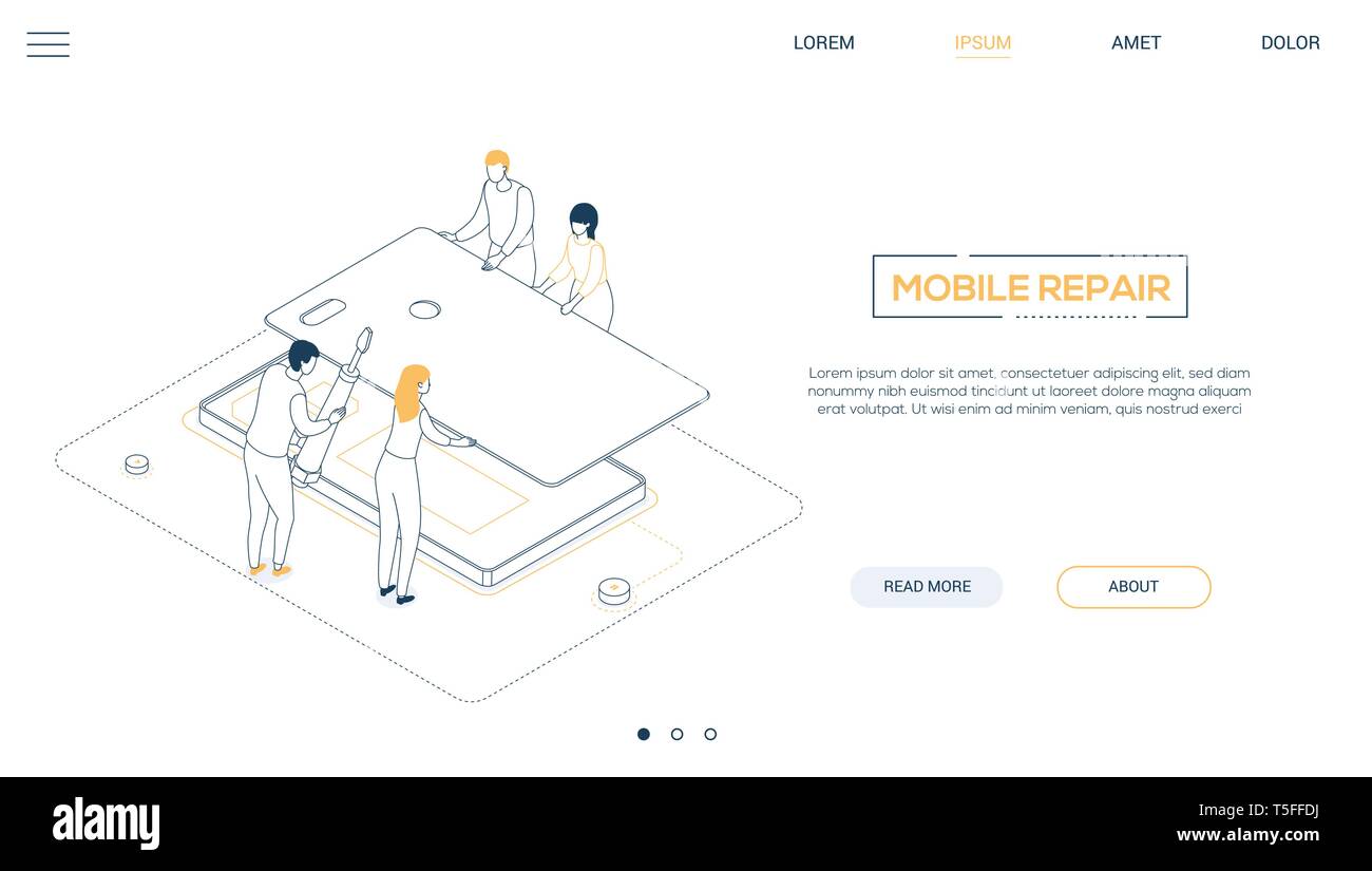 Mobile repair service - line design style isometric web banner Stock ...