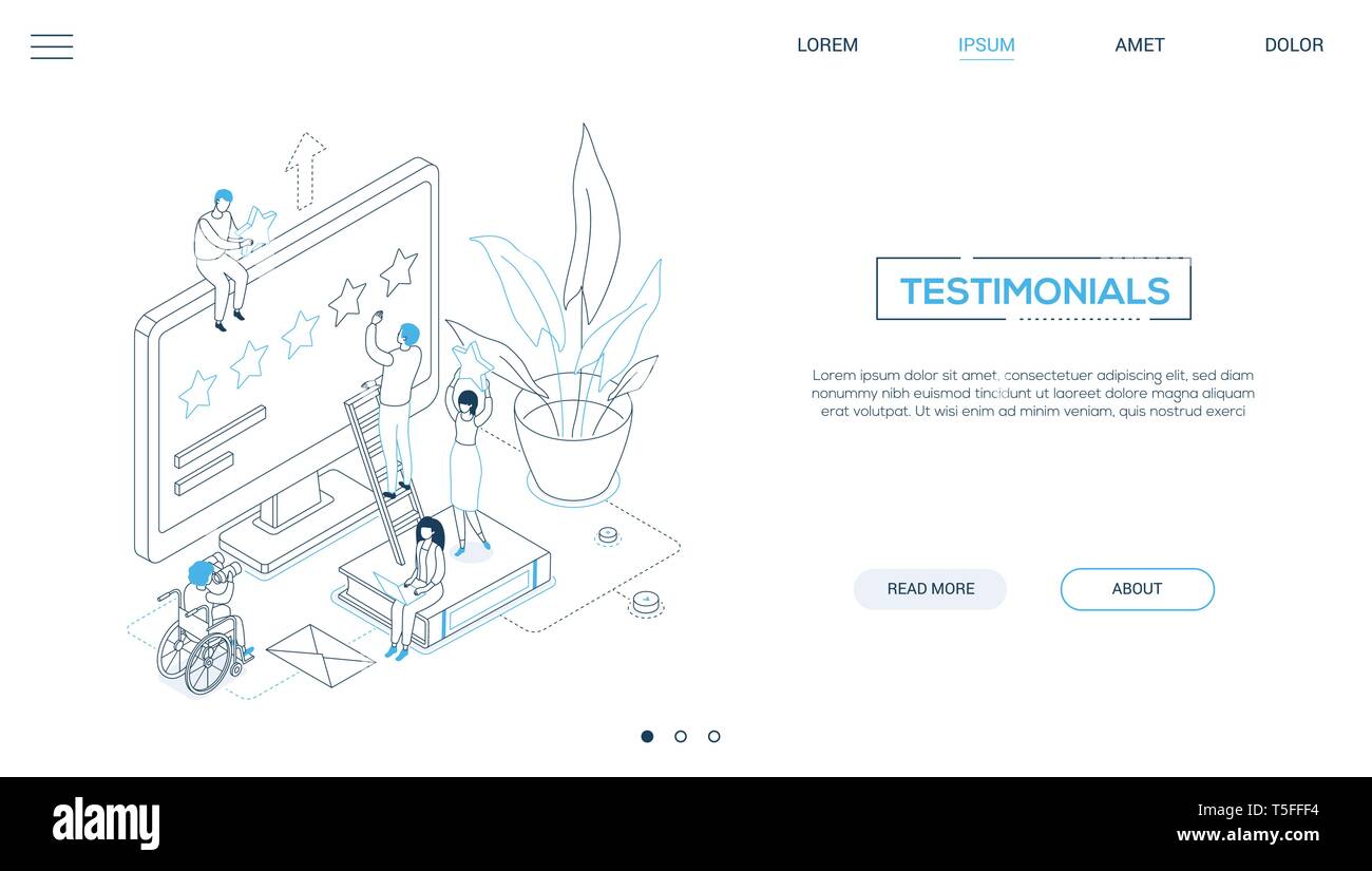Testimonials - line design style isometric web banner Stock Vector