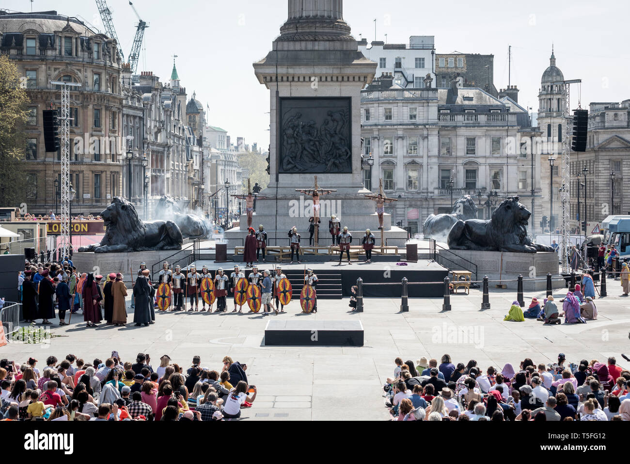 The Passion of Jesus play by the Wintershall Charitable Trust in Trafalgar Square on Good Friday, London, UK Stock Photo