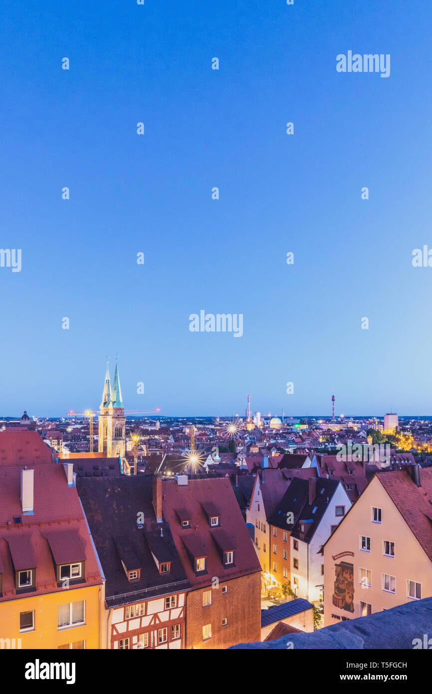 Germany, Nuremberg, Old town, cityscape at blue hour Stock Photo
