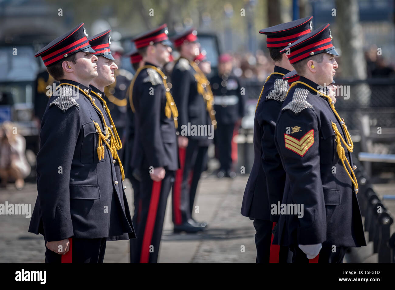 Royal Gun Salute for The Queen's 93rd birthday by the Honourable Artillery Company at HM Tower of London. Stock Photo