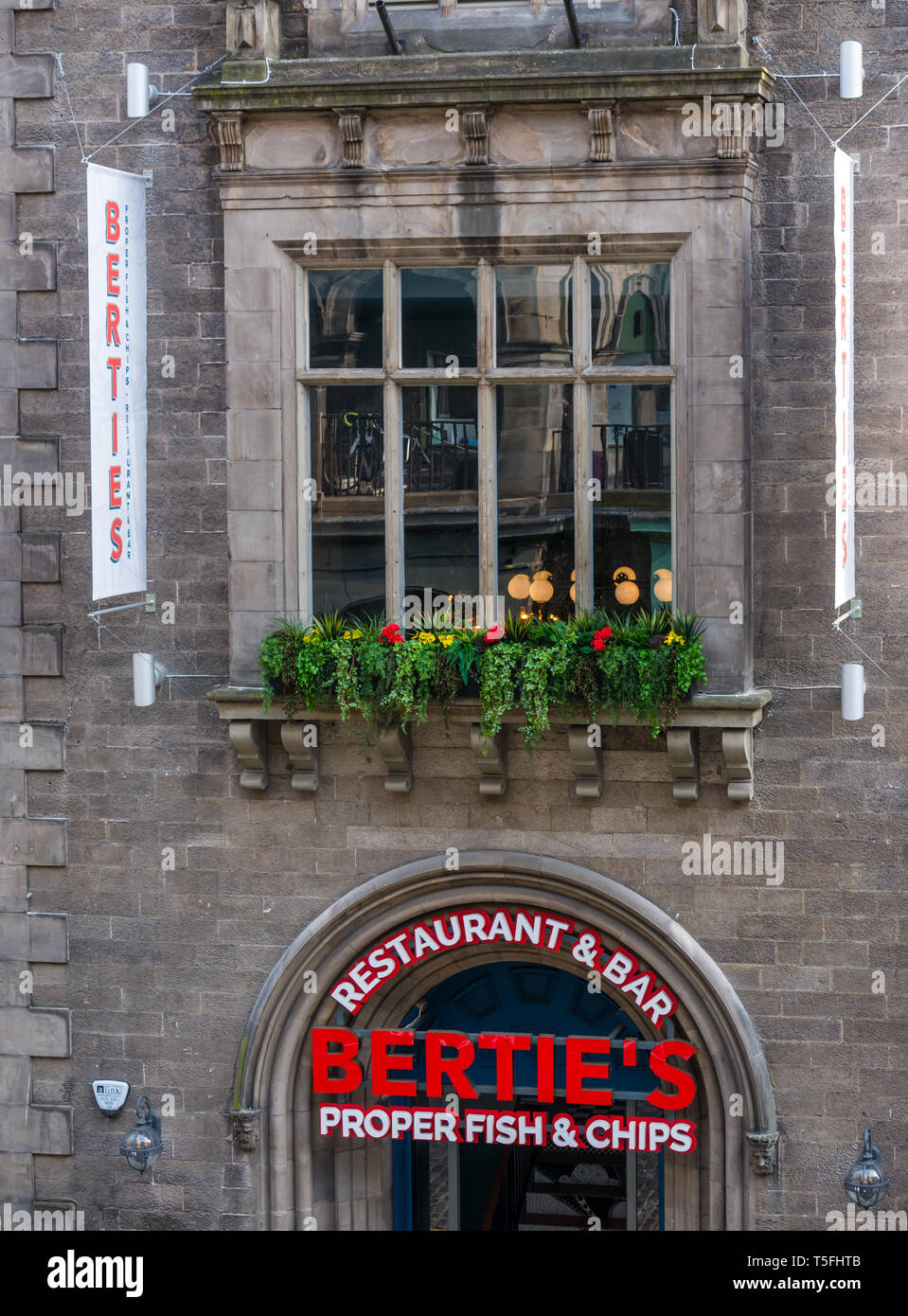 Bertie's proper Fish & Chips restaurant and bar, Victoria Street, Edinburgh, Scotland, UK Stock Photo