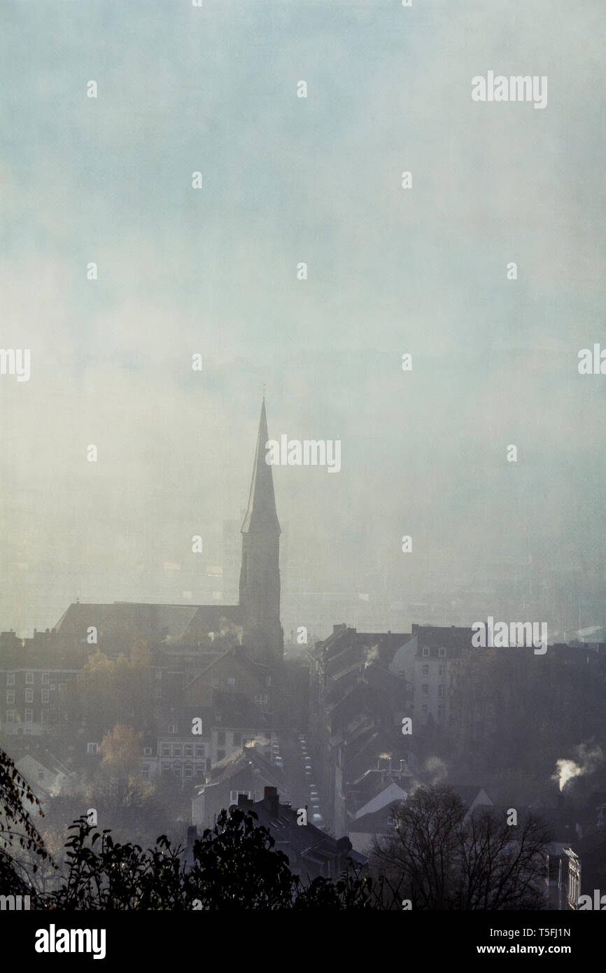 Germany, Wuppertal, Nordstadt, church on a hazy winter morning Stock Photo
