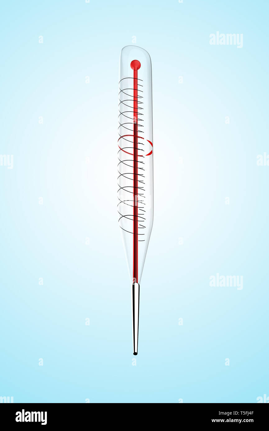 3D rendering of a clinical thermometer against blue backgraound Stock Photo