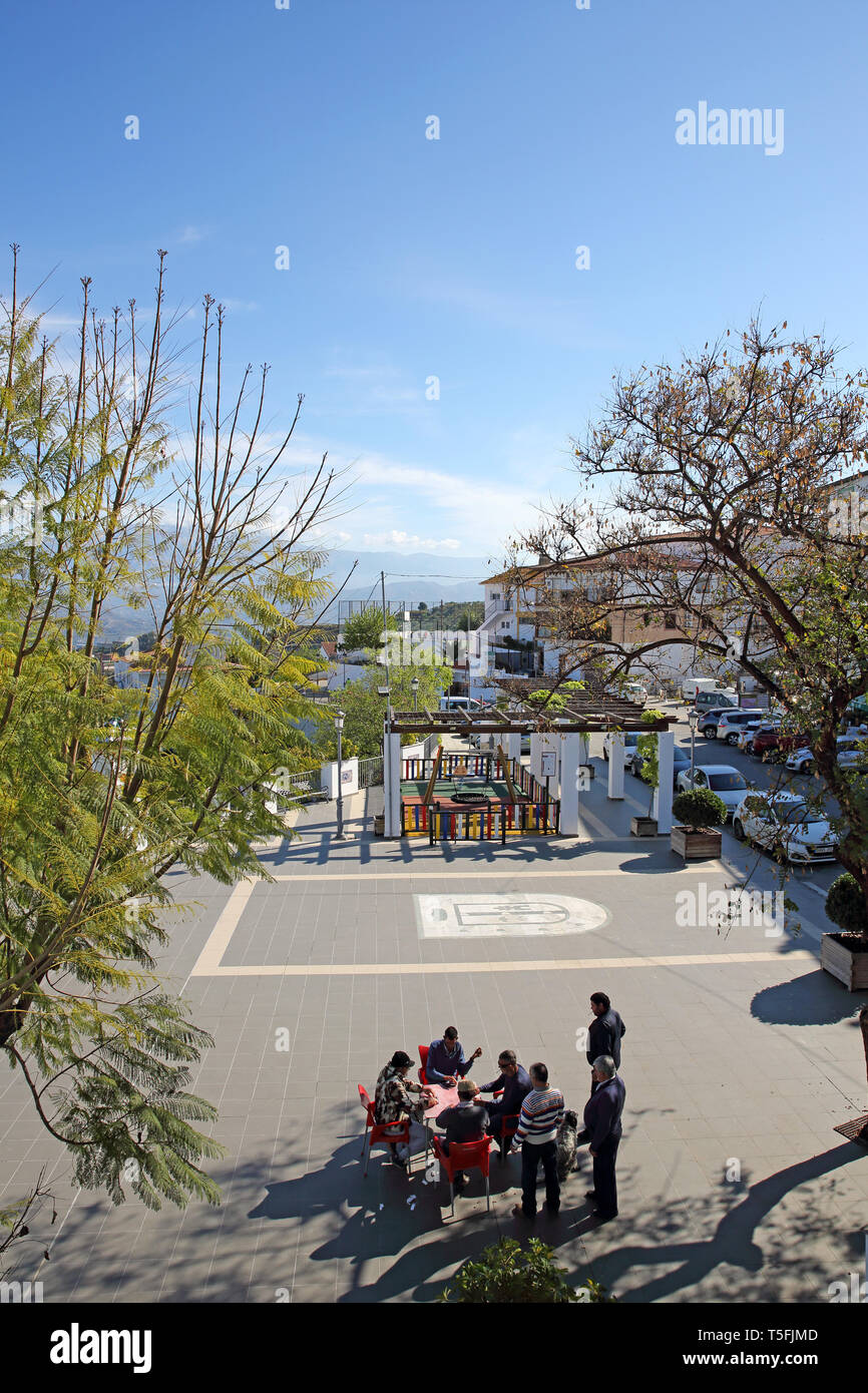 The village square of Iznate, a traditional mountain village in Andalucia, Spain. Stock Photo