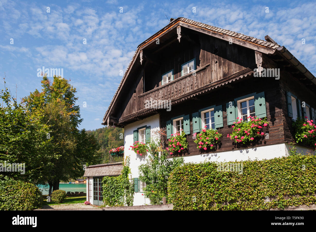 Austria, Alps, Salzburg, Salzkammergut, Salzburger Land, Wolfgangsee, Strobl, typical  house Stock Photo