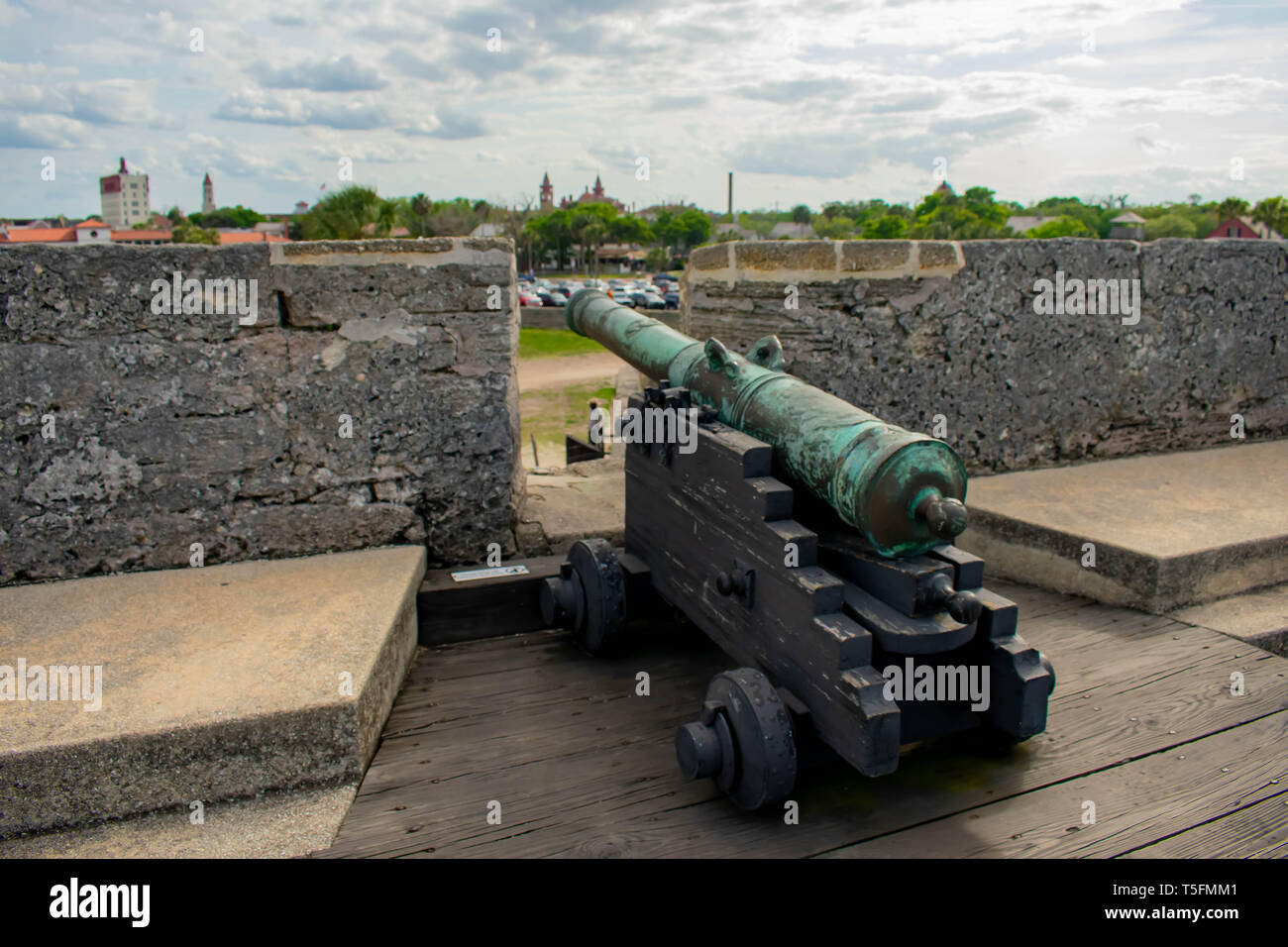 St. Augustine, Florida. March 31 , 2019 . Cannon on gundeck in Castillo ...