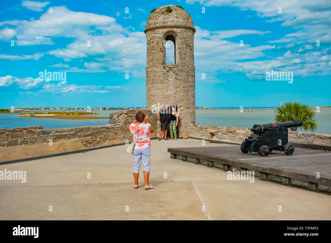 St. Augustine, Florida. March 31 , 2019 . People experiencing a little piece of history in Castillo de San Marcos Fort at  Florida's Historic Coast . Stock Photo