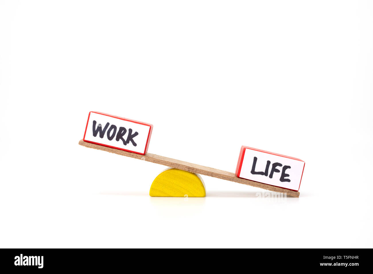 Work life balance concept with two blocks representing work and life Stock Photo