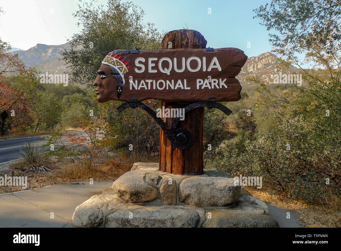 Sequoia National Park Sign and Entrance Stock Photo