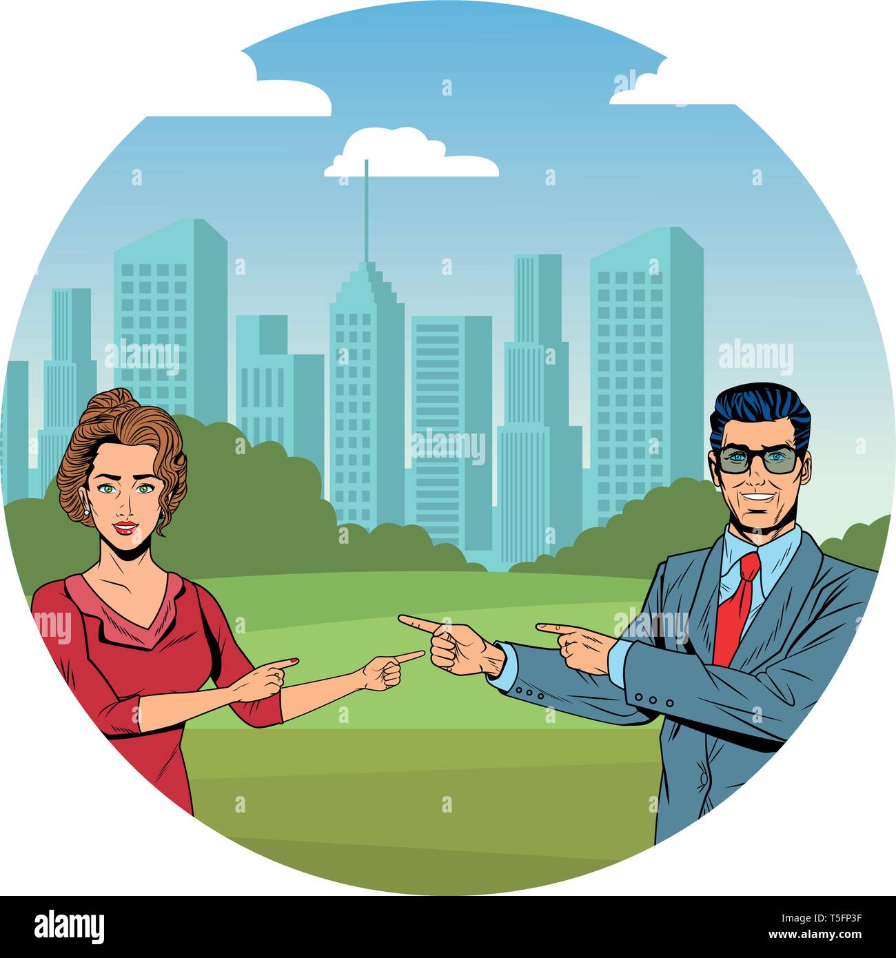 business couple pointing each other round icon Stock Vector Image & Art ...