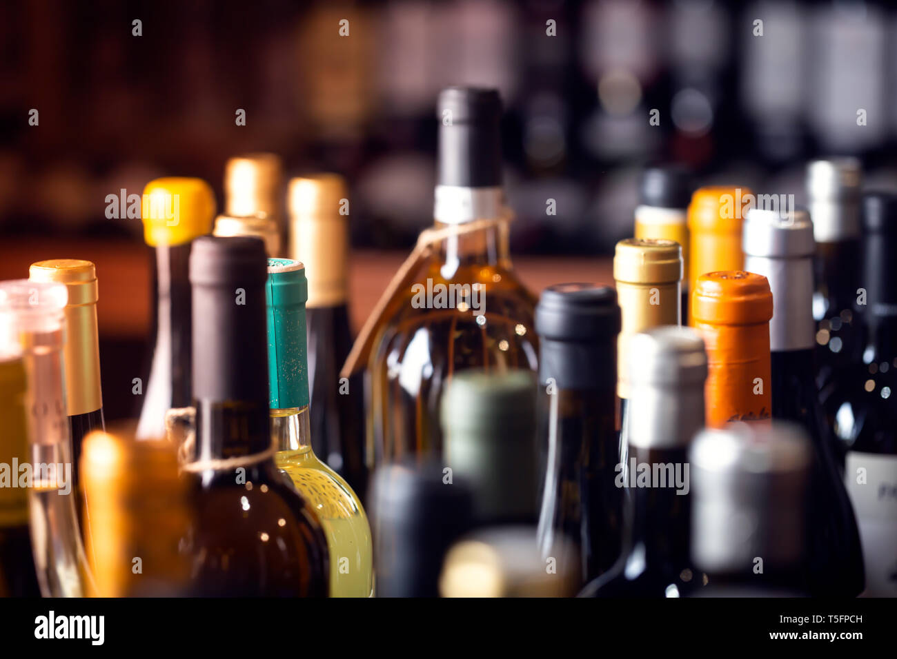 Bottles of wine on the shelves of an alcohol shop in Spain, Alicante