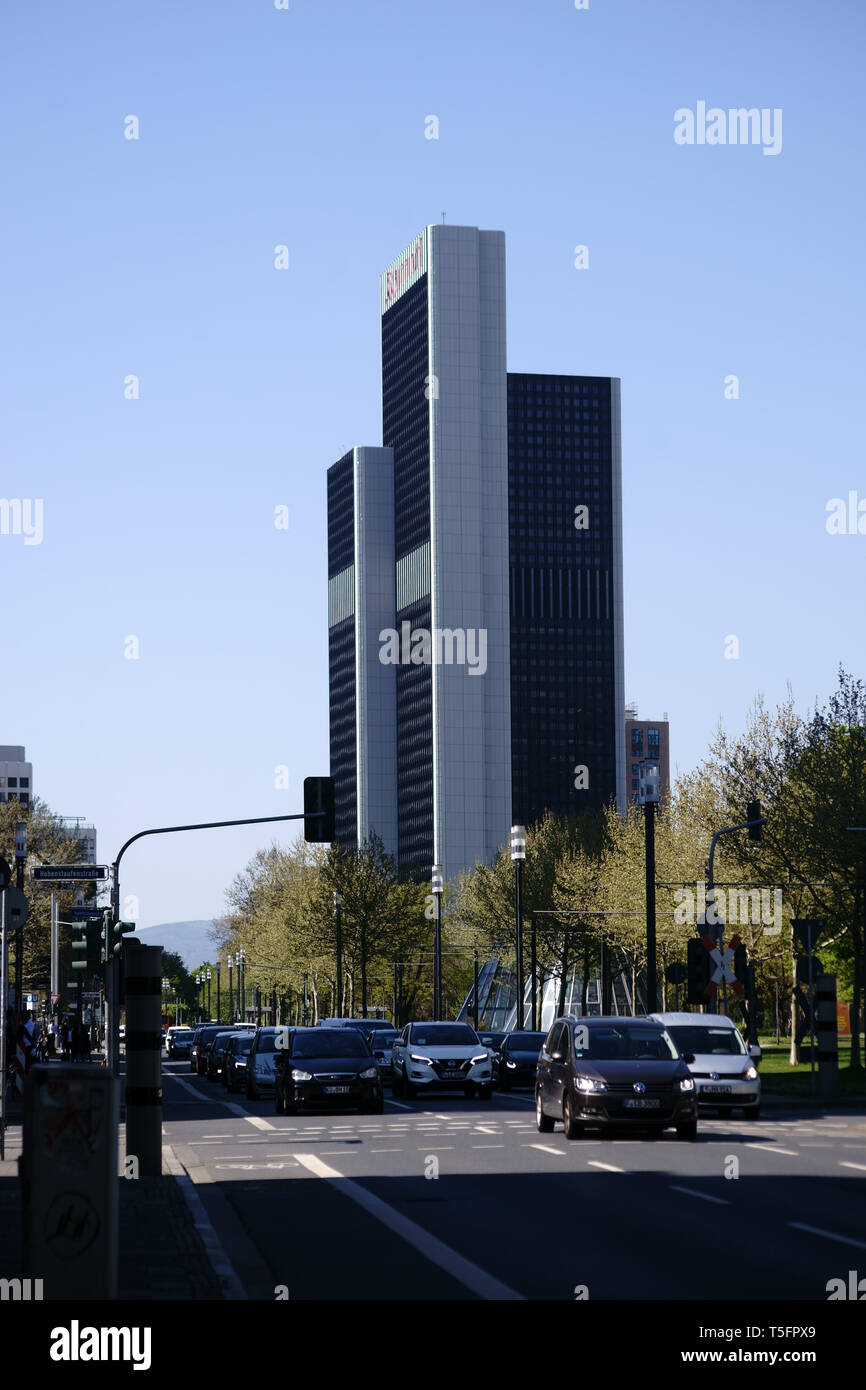Frankfurt, Germany - April 18, 2019: Traffic on the Hamburger Allee at the Marriott Hotel on April 18, 2019 in Frankfurt. Stock Photo