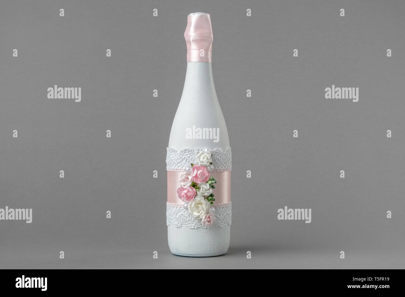Bottle Champagne Wedding Decoration Ribbon Stock Photos Bottle