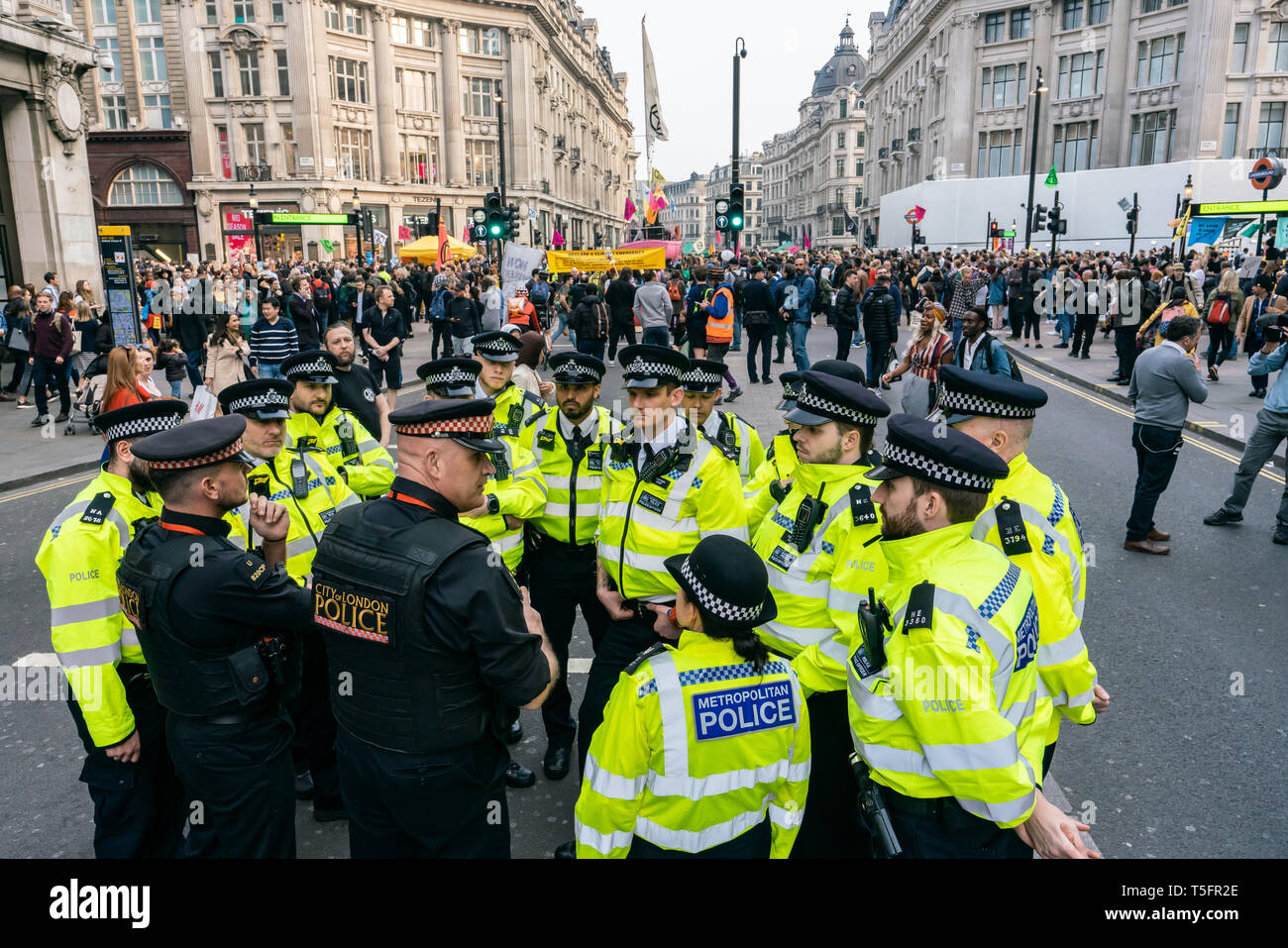 London, UK. 17th Apr, 2019. Police at Extinction Rebellion demonstration at Oxford Circus, London UK. Credit: Vladimir Morozov/akxmedia Stock Photo