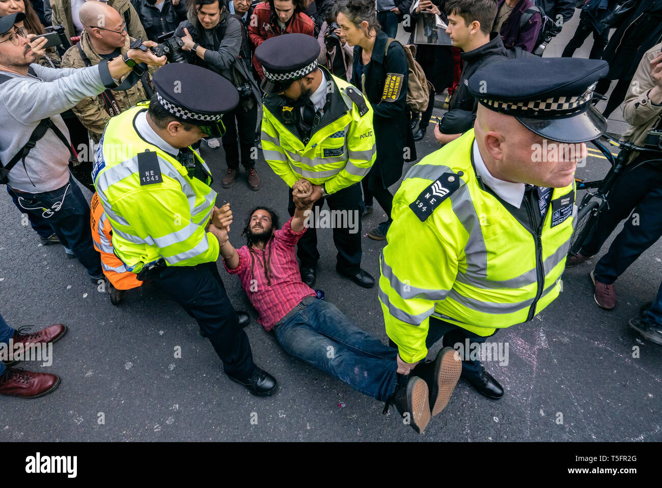 London, UK. 17th Apr, 2019. Police at Extinction Rebellion demonstration at Oxford Circus, London UK. Credit: Vladimir Morozov/akxmedia Stock Photo