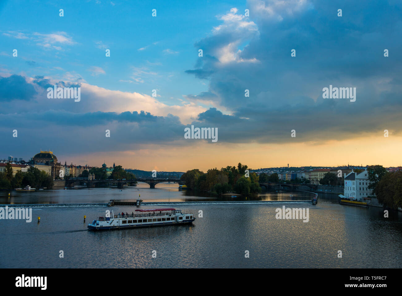 Czech Rebublic, Prague, dramatic light over the Vltava and the old town Stock Photo