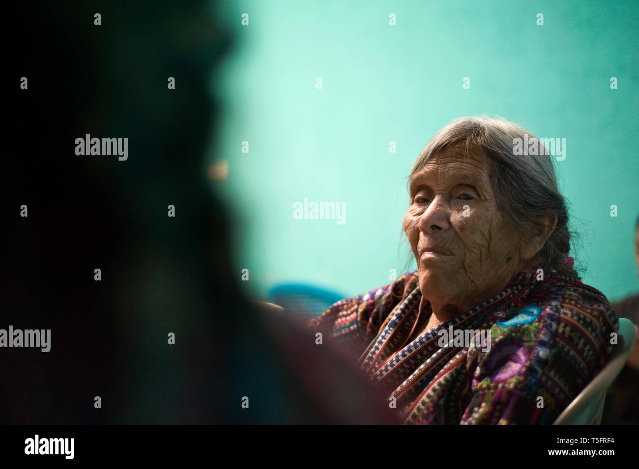 Maya indigenous elderly woman in San Jorge La Laguna, Solola, Guatemala. Stock Photo