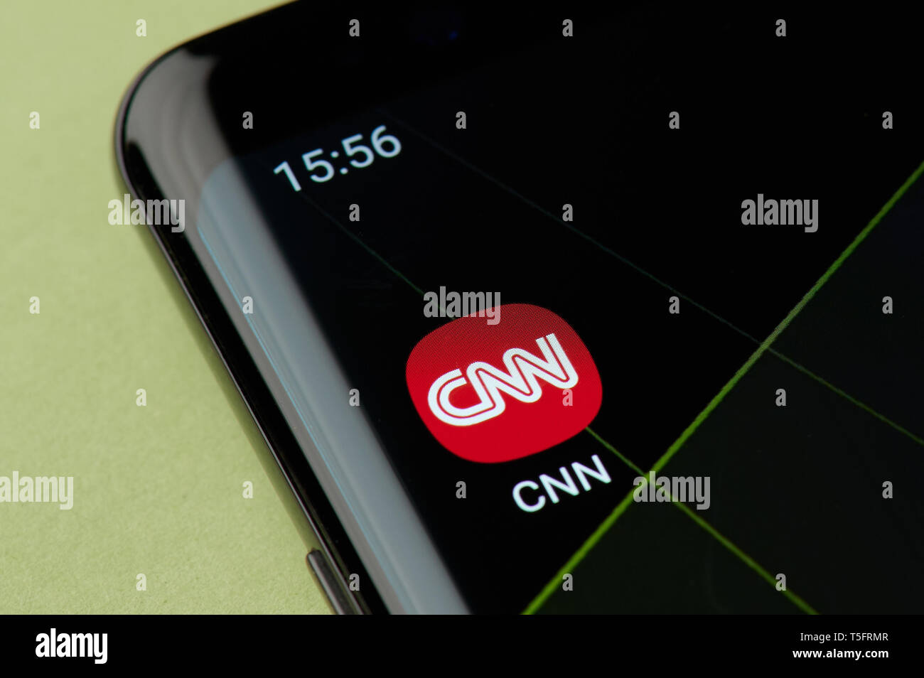 New york, USA - April 22, 2019: CNN news icon macro view on smartphone screen desktop Stock Photo