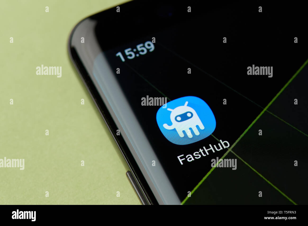 New york, USA - April 22, 2019:Fasthub programming platform icon macro view on smartphone screen desktop Stock Photo