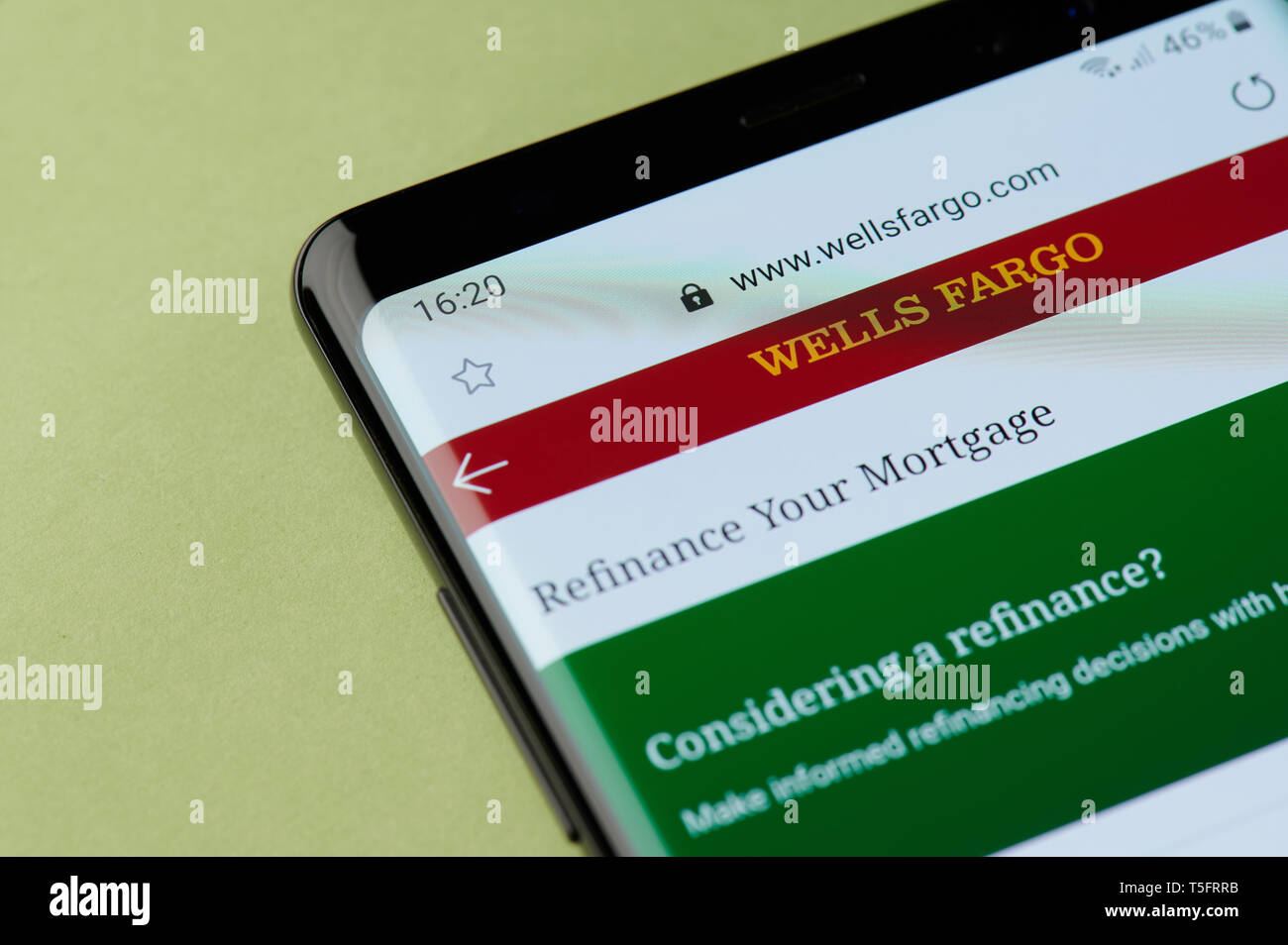 New york, USA - april 22, 2019:Wells Fargo refinance mortgage interface on smartphone screen Stock Photo