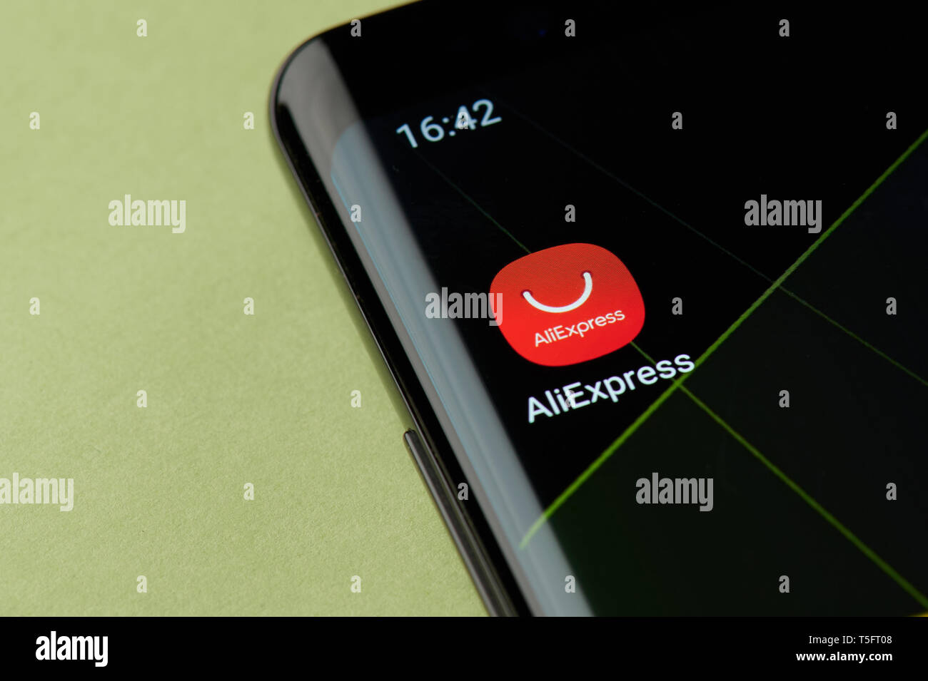 New york, USA - April 22, 2019: Aliexpress online shop icon macro view on smartphone screen desktop Stock Photo