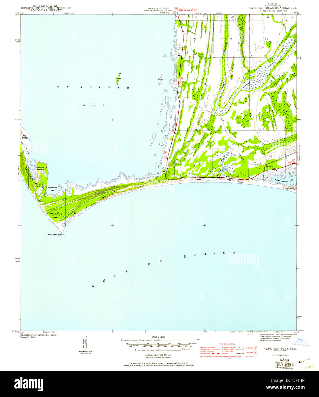 Map of san blas hi res stock photography - Usgs Topo Map Florida Fl Cape San Blas 345401 1943 24000 Restoration T5FT4R 