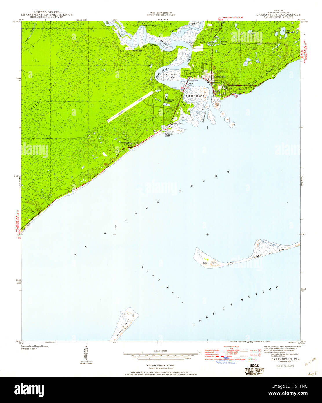Usgs Topo Map Florida Fl Carrabelle 345429 1944 24000 Restoration T5FTNC 