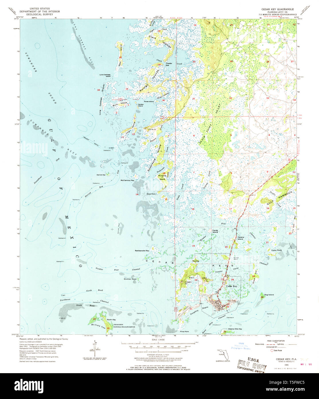 Cedar key florida map hi res stock - Usgs Topo Map Florida Fl Cedar Key 345452 1955 24000 Restoration T5FWC5