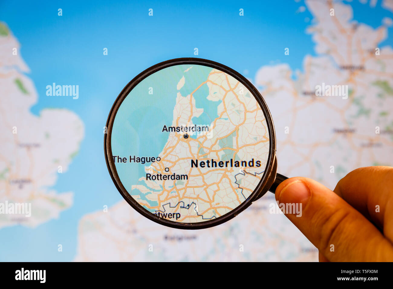Amsterdam, Netherlands. Political map. City visualization illustrative concept on display screen