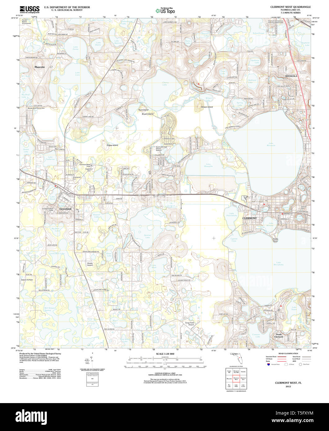 Clermont florida map hi res stock - Usgs Topo Map Florida Fl Clermont West 20120720 Tm Restoration T5FXYM 