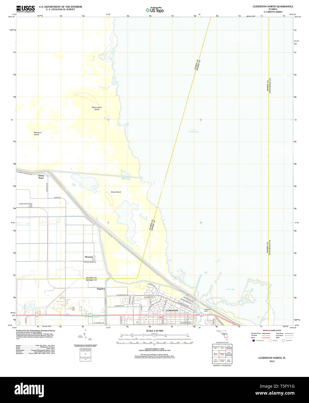 Clewiston florida map hi res stock - Usgs Topo Map Florida Fl Clewiston North 20120718 Tm Restoration T5FY1G 